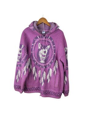 Vintage 90s Husky Wolf Dreamcatcher Jacket Large Native American Feather Hooded